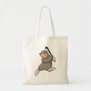 Mole bij Hockey met Hockey bat Tote Bag