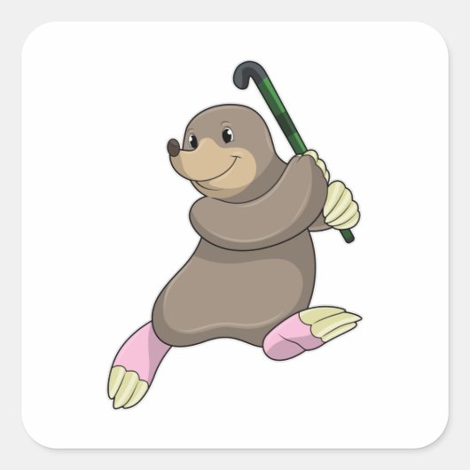 Mole bij Hockey met Hockey bat Vierkante Sticker (Voorkant)