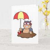 Mole bij Raining met Umbrella Kaart (Gele Bloem)
