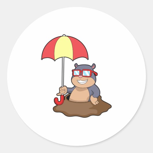 Mole bij Raining met Umbrella Ronde Sticker (Voorkant)