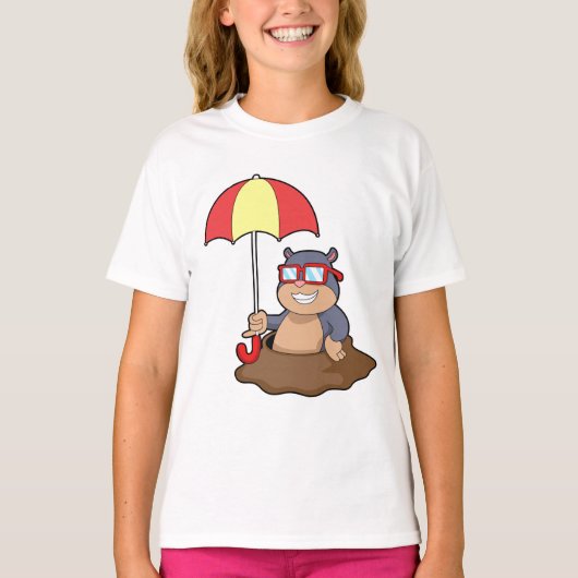 Mole bij Raining met Umbrella T-shirt (Voorkant)