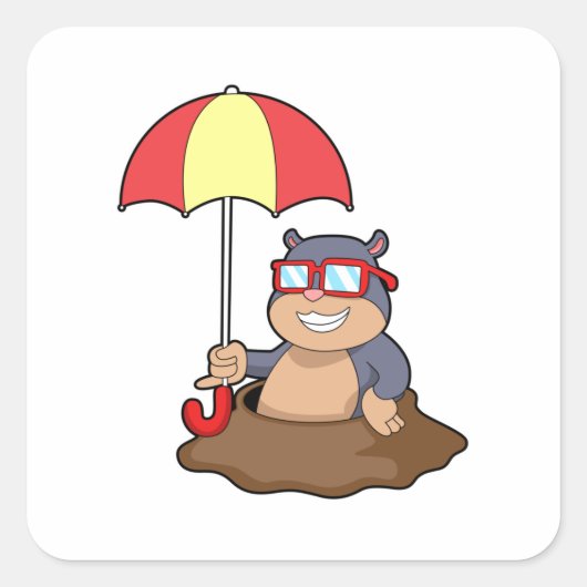 Mole bij Raining met Umbrella Vierkante Sticker (Voorkant)
