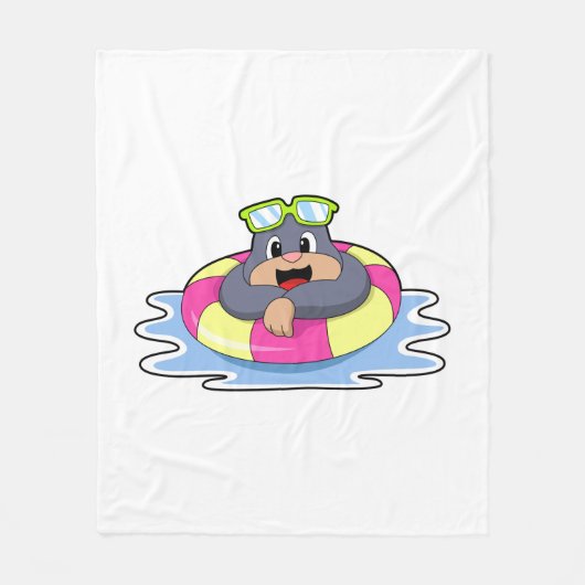 Mole bij Zwemmen met Swim ring.PNG Fleece Deken (Voorkant)
