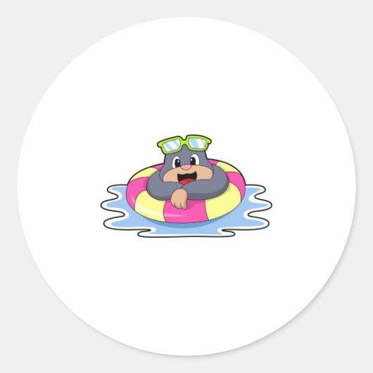 Mole bij Zwemmen met Swim ring.PNG Ronde Sticker (Voorkant)