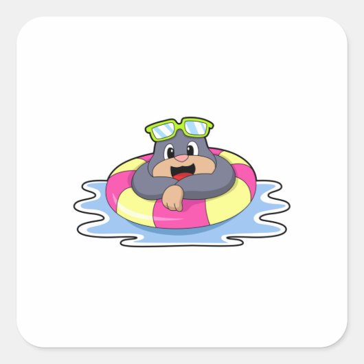 Mole bij Zwemmen met Swim ring.PNG Vierkante Sticker (Voorkant)