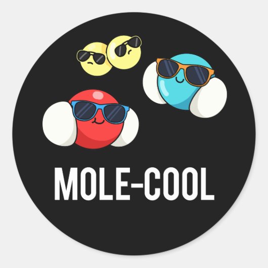 Mole-Cool Funny Molecule Pun Dark BG Ronde Sticker (Voorkant)