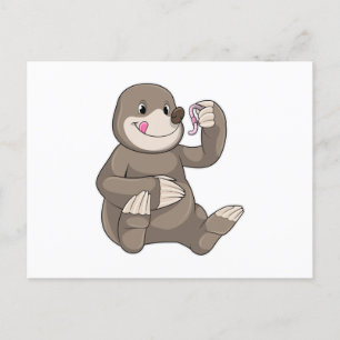 Mole met aardworm briefkaart