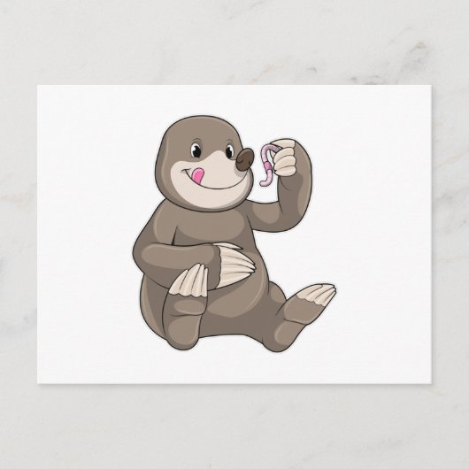 Mole met aardworm briefkaart (Voorkant)
