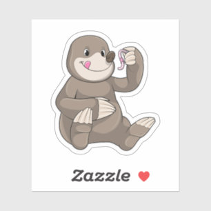 Mole met aardworm sticker