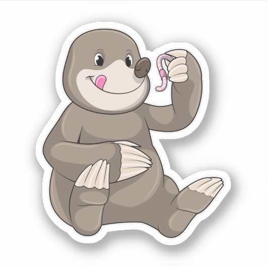 Mole met aardworm sticker (Voorkant)