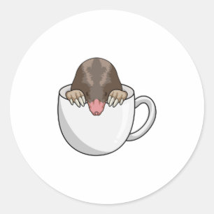Mole met beker koffie ronde sticker