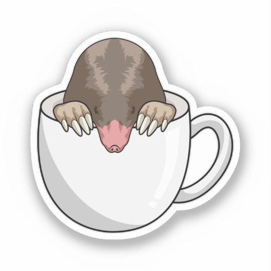 Mole met beker koffie sticker (Voorkant)