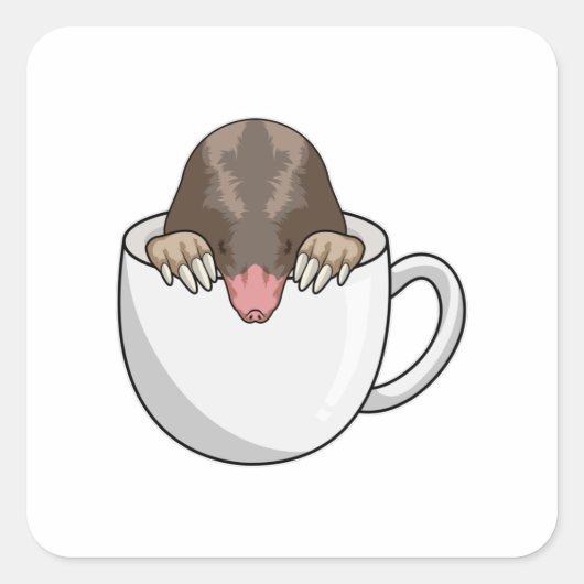 Mole met beker koffie vierkante sticker (Voorkant)