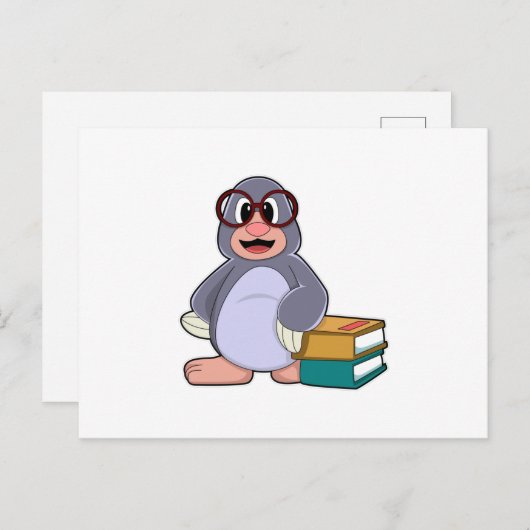 Mole met bril en boeken briefkaart (Voorkant / Achterkant)