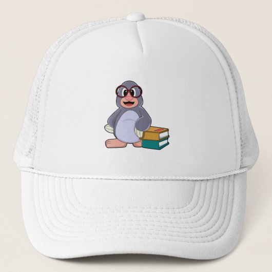 Mole met bril en boeken trucker pet (Voorkant)