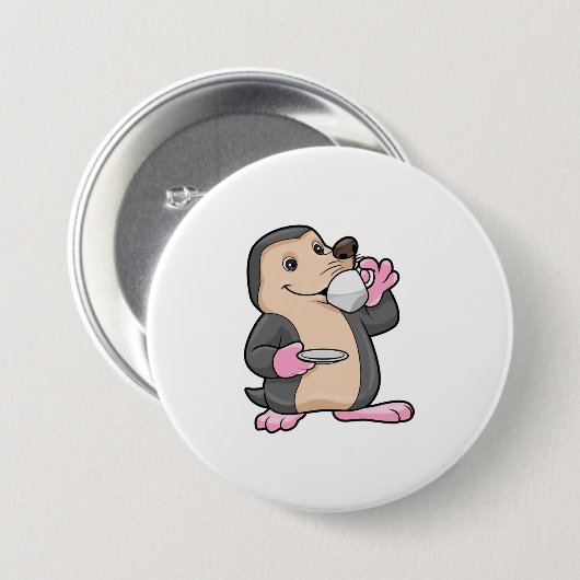 Mole met Cup Koffie & saucer Ronde Button 7,6 Cm (Voorkant /achterkant)