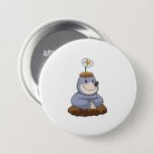 Mole met Daisy Flower Ronde Button 7,6 Cm (Voorkant /achterkant)