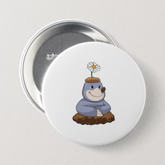 Mole met Daisy Flower Ronde Button 7,6 Cm (Voorkant /achterkant)