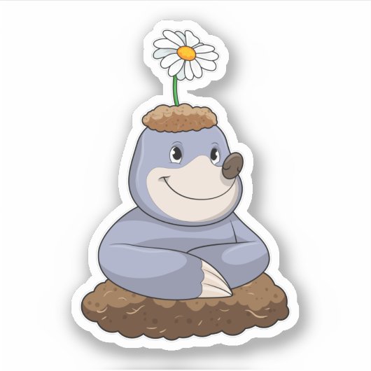 Mole met Daisy Flower Sticker (Voorkant)