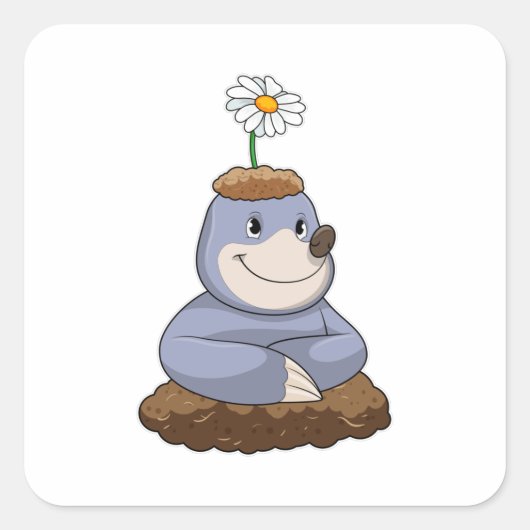 Mole met Daisy Flower Vierkante Sticker (Voorkant)