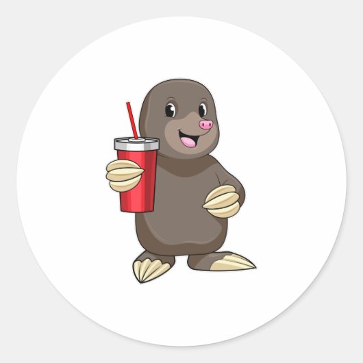 Mole met Drink mok Ronde Sticker (Voorkant)