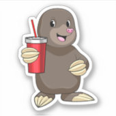 Mole met Drink mok Sticker (Voorkant)