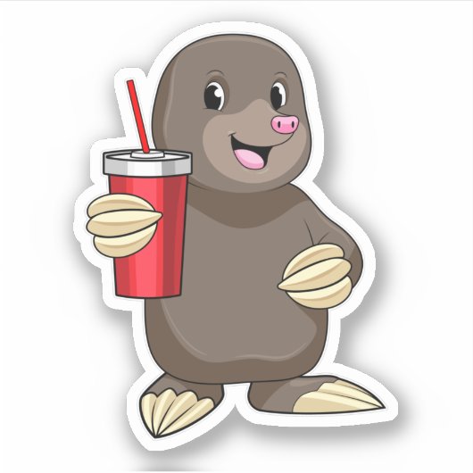 Mole met Drink mok Sticker (Voorkant)