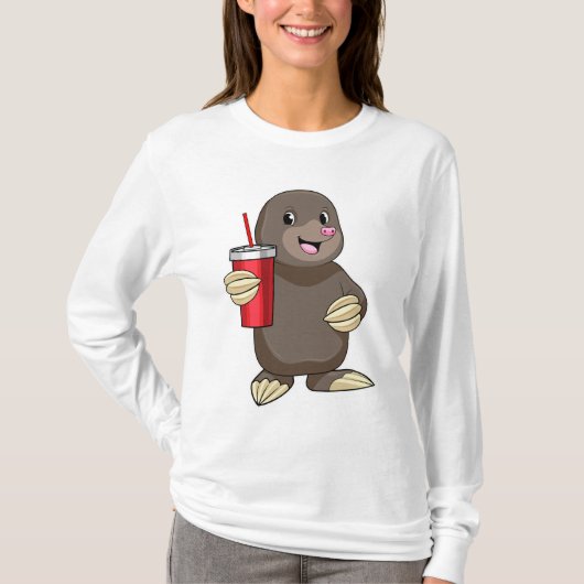 Mole met Drink mok T-shirt (Voorkant)