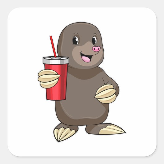 Mole met Drink mok Vierkante Sticker (Voorkant)