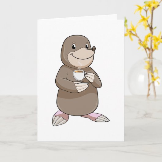 Mole met koffiebeker kaart (Gele Bloem)