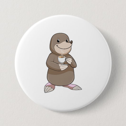 Mole met koffiebeker ronde button 7,6 cm (Voorkant)