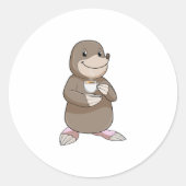 Mole met koffiebeker ronde sticker (Voorkant)