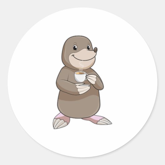 Mole met koffiebeker ronde sticker (Voorkant)