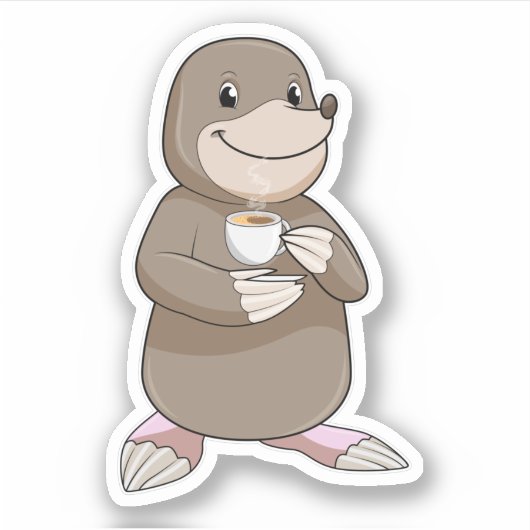 Mole met koffiebeker sticker (Voorkant)