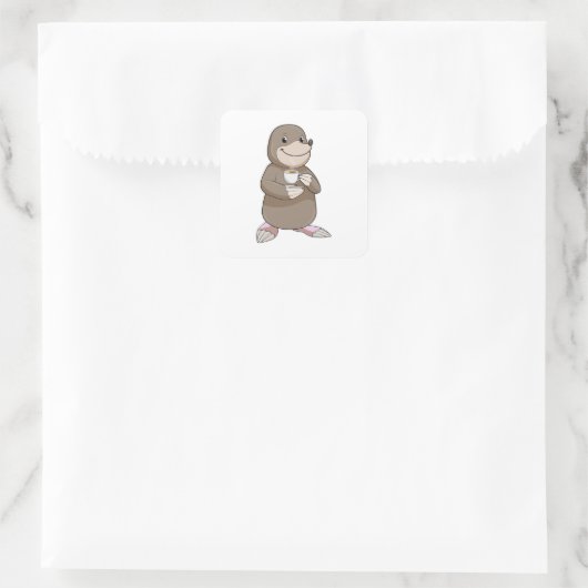 Mole met koffiebeker vierkante sticker (Tas)