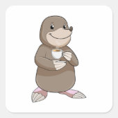 Mole met koffiebeker vierkante sticker (Voorkant)