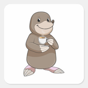 Mole met koffiebeker vierkante sticker