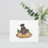 Mole met Molehill en Pet Briefkaart (Staand voorkant)