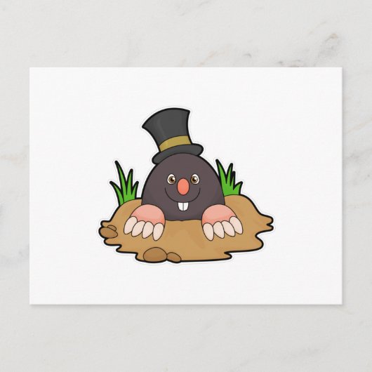 Mole met Molehill en Pet Briefkaart (Voorkant)