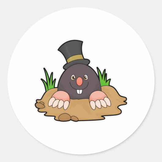 Mole met Molehill en Pet Ronde Sticker (Voorkant)