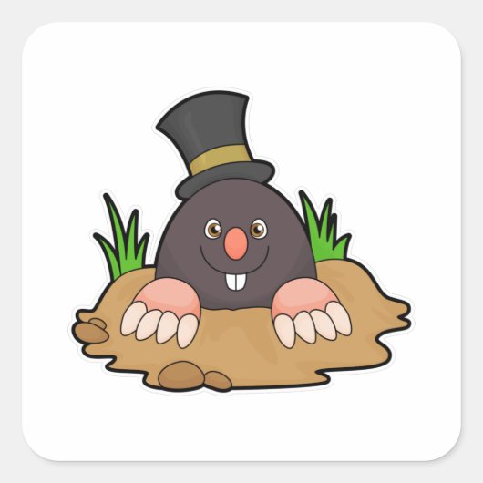 Mole met Molehill en Pet Vierkante Sticker (Voorkant)