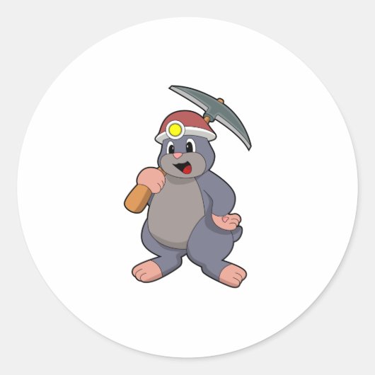 Mole met Pickaxe Ronde Sticker (Voorkant)