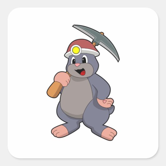 Mole met Pickaxe Vierkante Sticker (Voorkant)