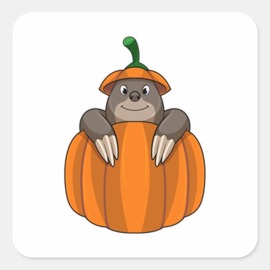 Mole met pompoen vierkante sticker (Voorkant)