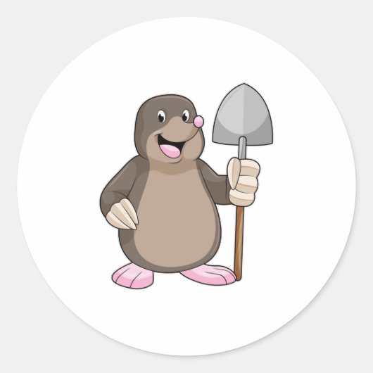Mole met schoppen ronde sticker (Voorkant)