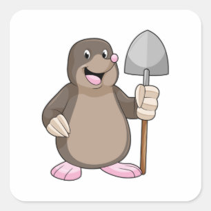 Mole met schoppen vierkante sticker