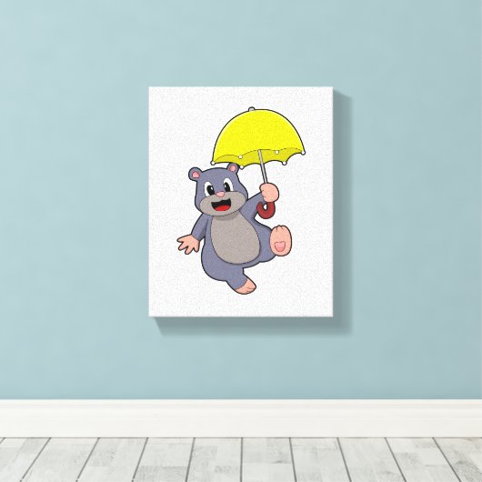 Mole met Umbrella Canvas Afdruk (Insitu (Houten vloer))