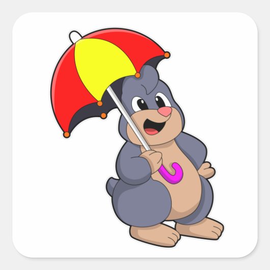 Mole met Umbrella Vierkante Sticker (Voorkant)