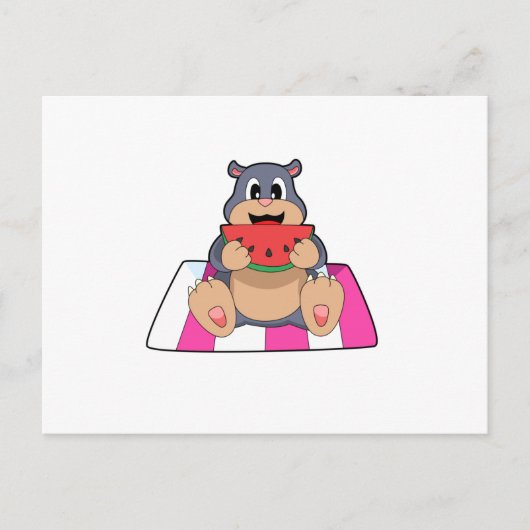 Mole met watermeloen.PNG Briefkaart (Voorkant)