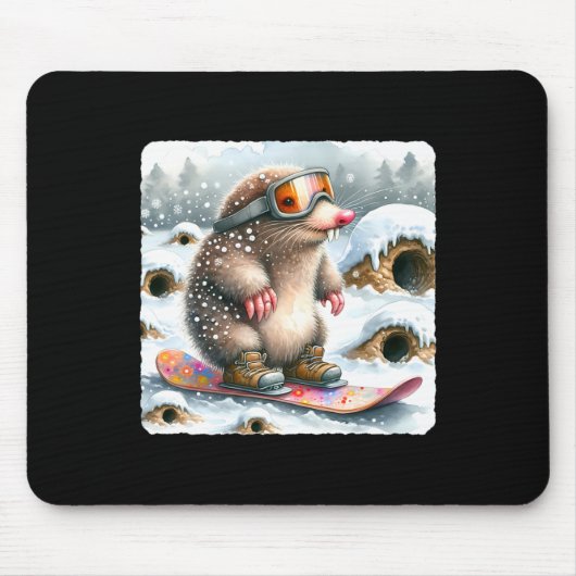 Mole snowboarden met een bril. snowboard muismat (Voorkant)